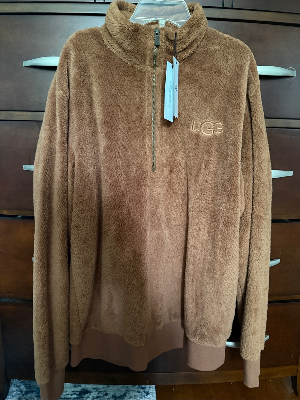 UGG Men's Chest-Logo Zip-Up Fleece Sweater in Brown